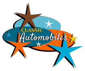 Mid-century modern classic automobiles vintage label