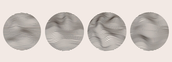 Wall Mural - spheres of wavy dynamic lines. imitation fluid geometric shapes. abstract mesh design