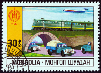 Sticker - Transportation, results of the People's Economy (Mongolia 1981)