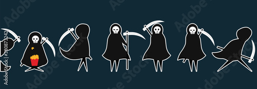 Fotografía Set of death stickers with scythe for Halloween