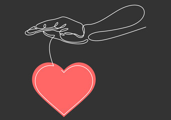 Wall Mural - Heart in hand-continuous line drawing.Symbol for your web site design
