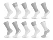 Socks types. Realistic blank different pairs of stocking, 3D mockup templates set of no-show, low-cut, ankle, mid calf, over the calf. Products on mannequins with shadow vector isolated illustration