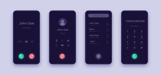 Aufkleber - Incoming call screen. Smartphone application UI with contact interface, dial answer and decline buttons. Dark display for advertising gadgets, webposts and banners. Vector realistic mobile mockup