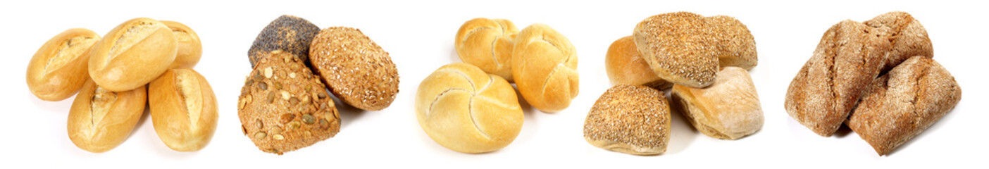 Wall Mural - Various Classic Buns - Bread Rolls isolated on white Background