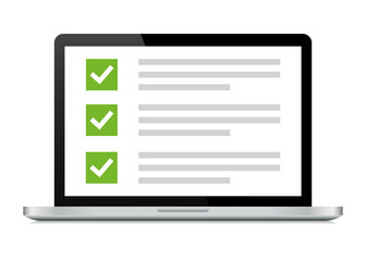 Wall Mural - laptop with checklist, checkbox and marks. desktop computer with checkbox screen. realistic computer