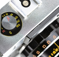 Parts of an old camera. Elements of a vintage close-up camera