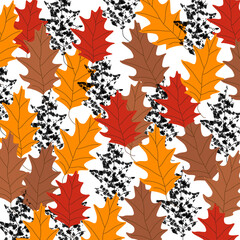 Wall Mural - Fall leaves background vector illustration. Autumn pattern. Botanical art. Thanksgiving day wallpaper. Celebration floral repeat backdrop.