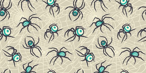 Wall Mural - Colored seamless pattern wallpaper with spider for halloween october party. Design of banner, poster or postcard