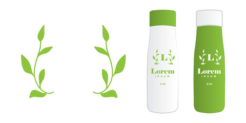 Wall Mural - green leaves bottle label. vector