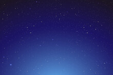 Night Shining Starry Sky, Blue Space Background With Stars, Cosmos Vector Illustration