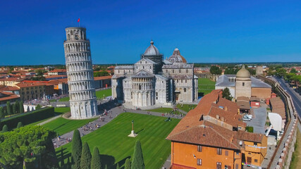 Poster - Aerial view of Field of Miracles in Pisa, Tuscany. Drone viewpoint of famous Piazza dei Miracoli