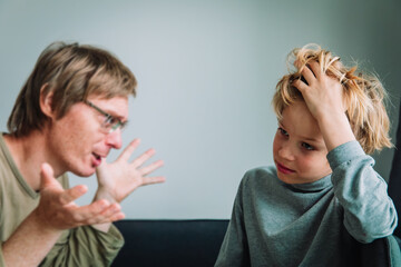 Wall Mural - father and child conflict, dad and son arguing