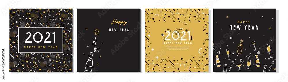 Happy New Year- 2021 . Collection of greeting background designs, New Year, social media promotional content. Vector illustration - obrazy, fototapety, plakaty 
