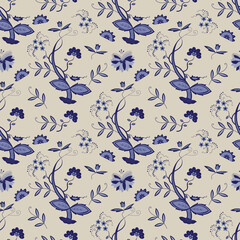 Wall Mural - seamless pattern with blue flowers