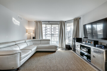 Beautiful empty renovated apartment in an apartment building with bathroom, new kitchen, new floors, all white painted
