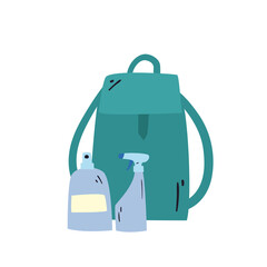 Sticker - bag with sanitizer spray bottles free form style icon vector design