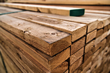 Wall Mural - Super close up macro of pallet of 2x4 studs for house framing - lumber sitting on the sidewalk of a residential construction site