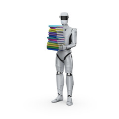 Wall Mural - cyborg with stack of books
