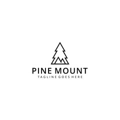 Wall Mural - Creative Illustration Simple pine tree with Mountain Logo Design Vector