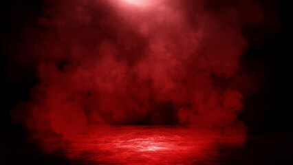 Wall Mural - empty space of studio dark room with red lighting effect on concrete floor grunge texture background