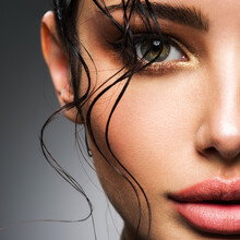 Closeup Portrait Of A Beautiful Young Woman With Fashion Makeup. Smokey Eye Make-up..