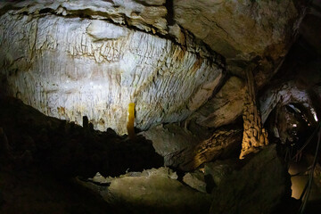 Cave stalactites, stalagmites, and other formations at Marble cave, Crimea