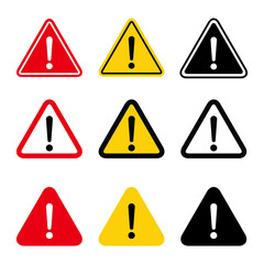 Sticker - Set of hazard warning, warn symbol vector icon flat sign symbol with exclamation mark isolated on white background