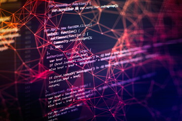 notebook closeup photo. css, javascript and html usage. monitor closeup of function source code. abs