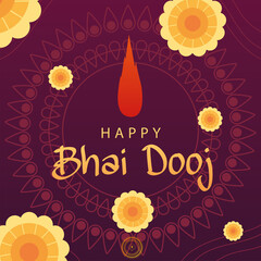 Wall Mural - happy bhai dooj with yellow flowers and bindi drop vector design