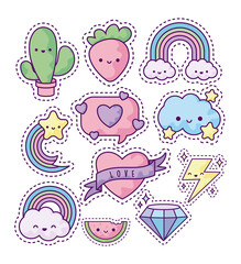 Wall Mural - set of fashion patches, fun cartoon icons