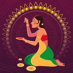 Poster - happy bhai dooj and indian woman cartoon with bowl vector design