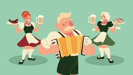 Sticker - oktoberfest celebration animation with group people germany