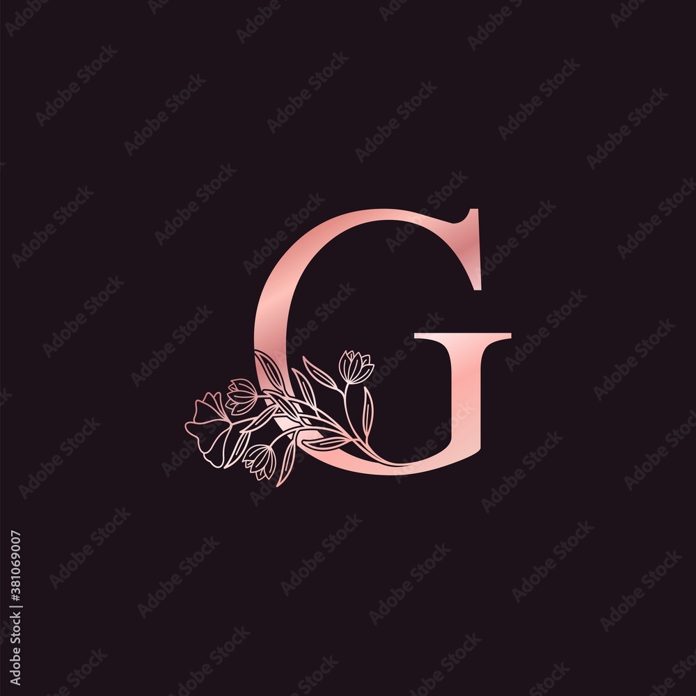 Gold Rose Flower Letter G Luxury Logo. Elegant alphabet monogram nature ...