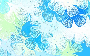  Light Blue, Green vector doodle pattern with flowers