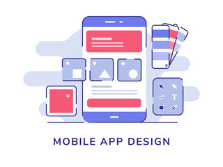 Wall Mural - mobile app design ui wireframe on display smartphone screen white isolated background with flat outl