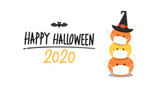Halloween Poster Design 2020. Happy  Halloween Day Wallpaper. Halloween Pumpkin Wearing A Mask.