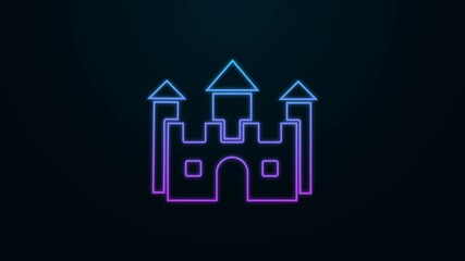 Poster - Glowing neon line Castle icon isolated on black background. 4K Video motion graphic animation.