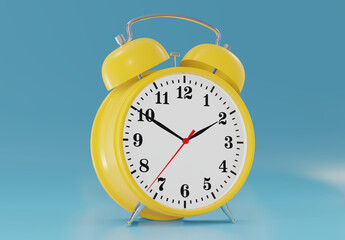 Wall Mural - 3d rendering of glossy alarm clock against blue background. 3d rendering.