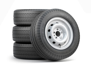 Wall Mural - Set of car wheels with tyres for vans and trucks isolated on white background.