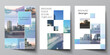 © Raevsky Lab - Vector layout of A4 format cover mockups templates for brochure, flyer layout, booklet, cover design, book design, brochure cover. Abstract design project in geometric style with blue squares.