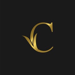 Wall Mural - Golden Outline Initial C Letter Luxury Logo vector design.