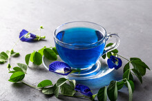 Butterfly Pea Blue Pea Tea On Grey Concrete Background.