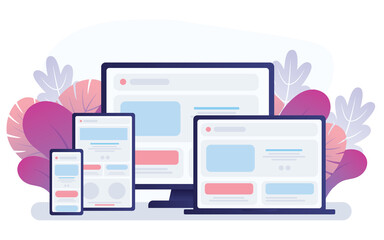 adaptive programming icons set. multi device development, software engineering. responsive web desig