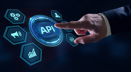 API - Application Programming Interface. Software development tool. Business, modern technology, internet and networking concept.
