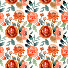 Wall Mural - Seamless pattern with watercolor roses flower