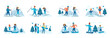 © alexdndz - Winter sports activities bundle of scenes with people characters. Happy skiers and snowboarders having fun on ski resort conceptual situations. Wintertime holidays vacation cartoon vector illustration