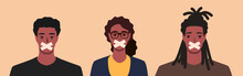 African American Man And Woman Activist, Journalist Or Rioters Silenced By Government Or Company For Raising Their Voice Or Speak About Injustice In Public. Flat Design Cartoon Vector Illustration.
