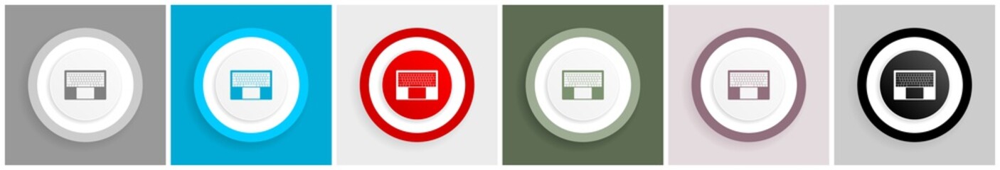 Leinwandbilder - Notebook and laptop keyboard icon set, colorful flat design vector illustrations in 6 options for web design and mobile applications