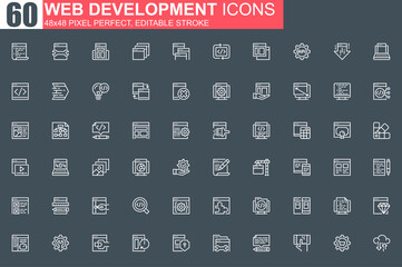 Poster - Web development thin line icon set. Application programming outline pictograms for web and mobile app GUI. Software development simple UI, UX. Grid 48x48 pixel perfect linear vector icons pack.