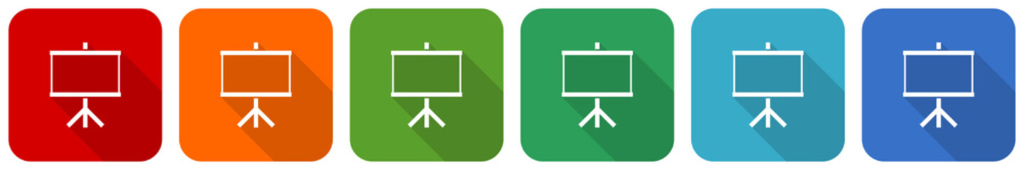 Poster - Board, school, education, presentation icon set, flat design vector illustration in 6 colors options for webdesign and mobile applications